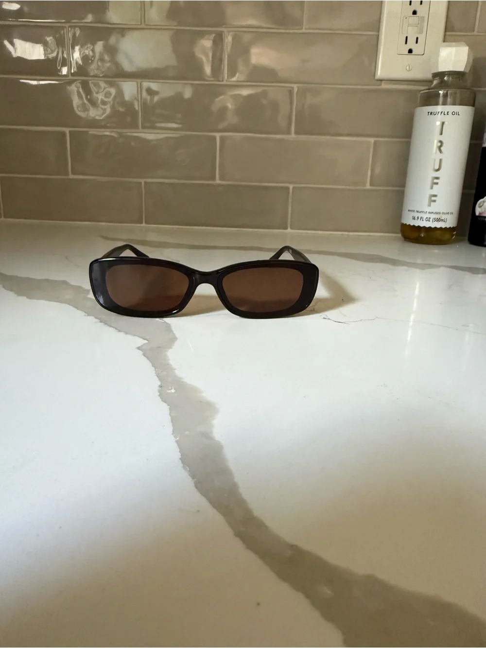 Quay Australia Vibe Check Rectangular Brown Sunglasses
